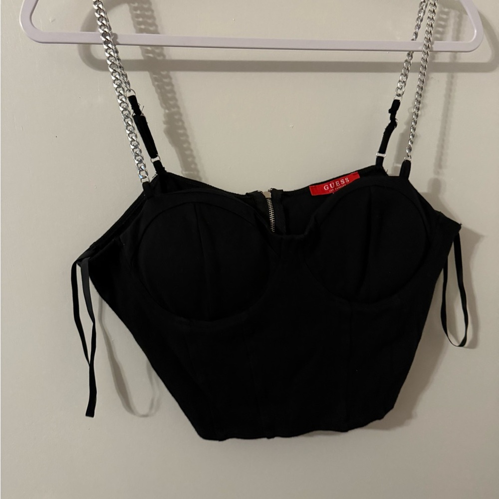 Guess Black Women's Crop Top with Chain Straps